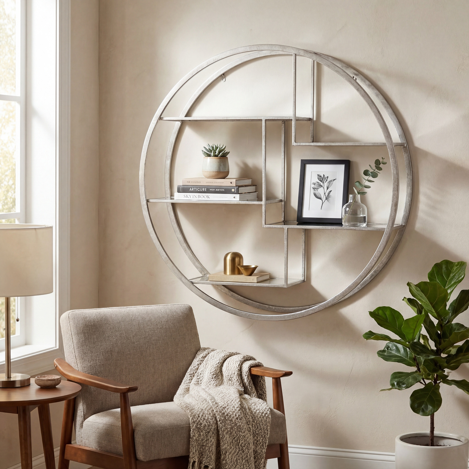 Large Circular Silver Wall Hanging Multi Shelf 2